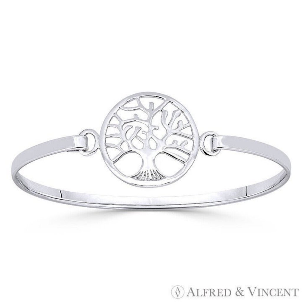 Tree-Of-Life 22mm Charm Cuff Bangle Wristband Solid 925 Sterling Silver Bracelet